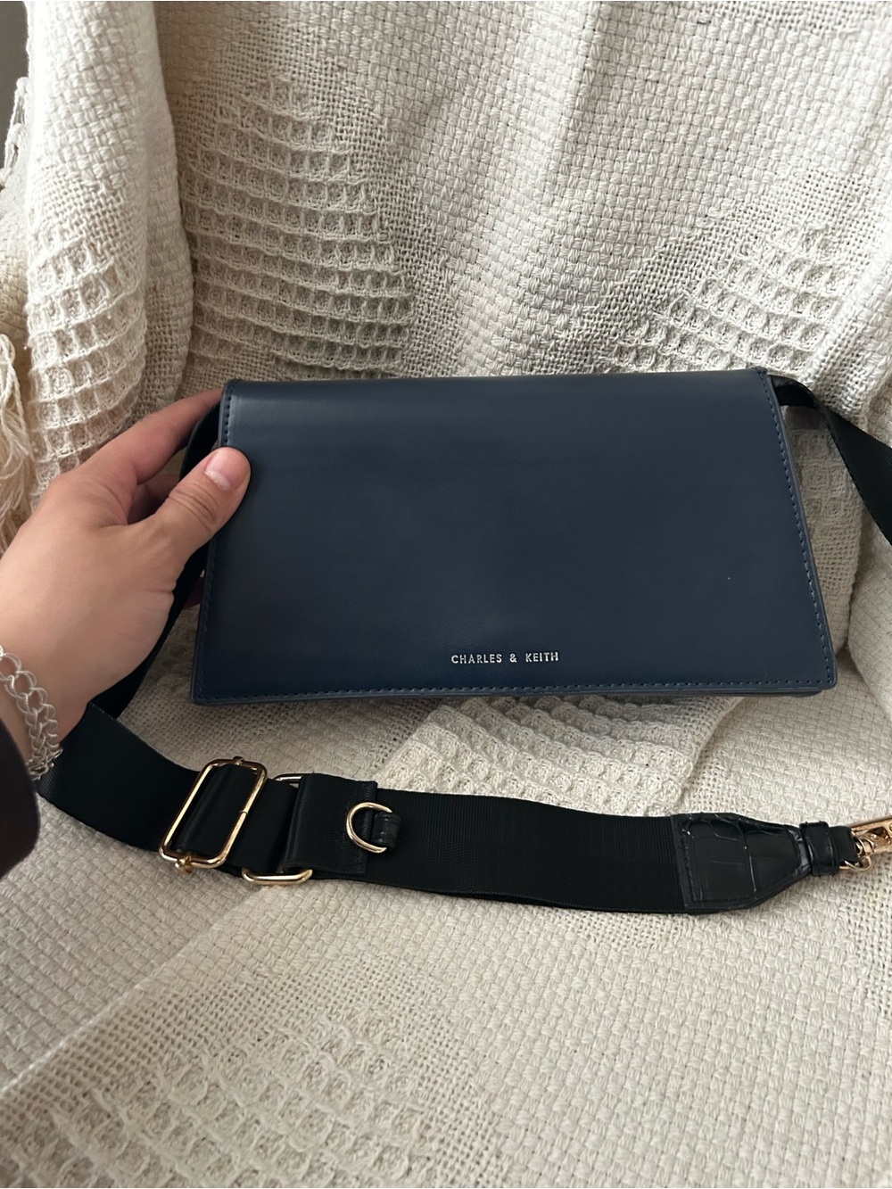Charles & Keith Dark Navy trapezoidal Shoulder Bag